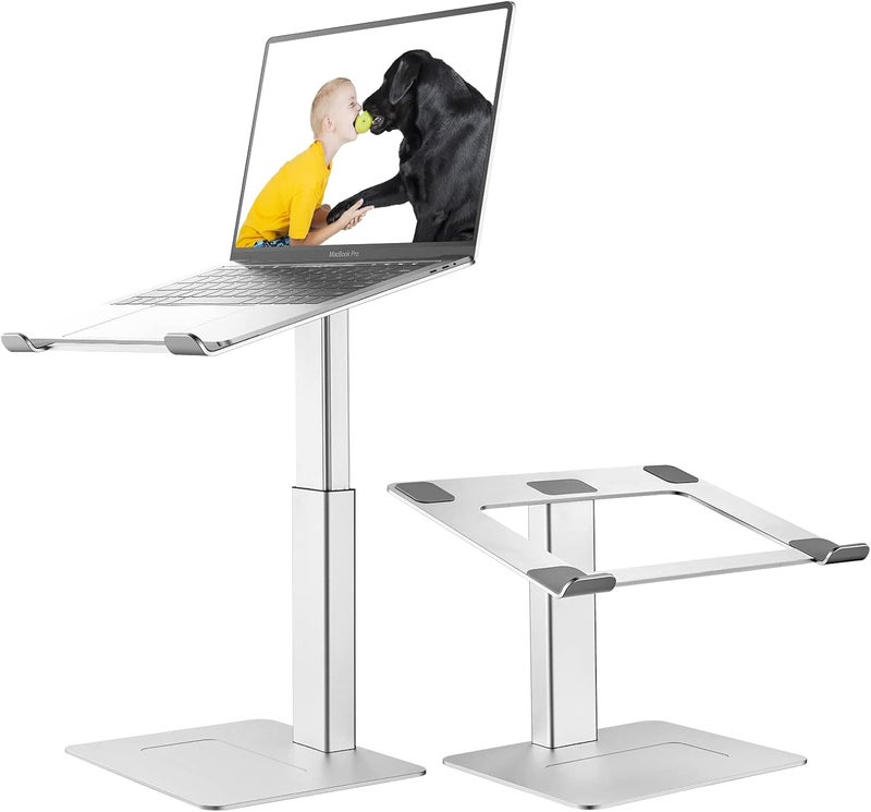 VECOFO Laptop Stand for Desk, Ergonomic Aluminum Laptop Stand Adjustable Height from 7-15", Sitting and Standing Laptop Riser for 10-17" Notebook (Silver) - Image 1